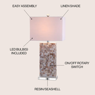 Cannon 29" Seashell and Crystal LED Table Lamp - JONATHAN Y